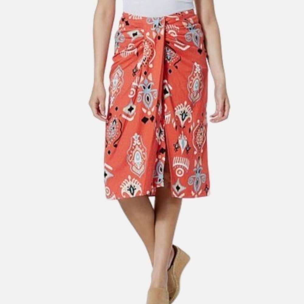 G by Giuliana Sugar-Washed Linen-Blend Sarong Skirt Chile - 4